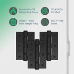 Black Fire Door Hinges - 3 Inch/76mm - Grade 7 Steel Ball Bearing - Pack of 3 Hinges - tradefit - 3