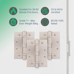 Satin Nickel Fire Door Hinges – 4 Inch/102mm – Grade 11 Steel Ball Bearing – Pack of 3 Hinges - tradefit - 2