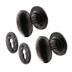 Tudor Black Iron Oval Mortice/Rim Door Knob With Escutcheon - tradefit
