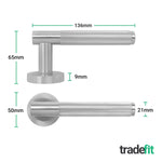 Aurora Satin Nickel Lever on Rose Door Handle Kit - Medium Duty FD30/60 - 80mm Euro Sashlock and Double Cylinder - Master Keyed - tradefit - 4