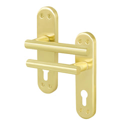 Olbia Satin Brass Lever on Backplate Door Handles - Euro - tradefit