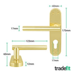 Olbia Satin Brass Lever on Backplate Door Handle Kit - 80mm Euro Sashlock and Cylinder & Turn - Master Keyed - tradefit - 2