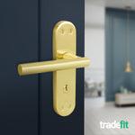 Olbia Satin Brass Lever on Backplate Door Handle Kit - 80mm Euro Sashlock and Cylinder & Turn - Keyed Alike - tradefit - 6