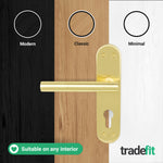 Olbia Satin Brass Lever on Backplate Door Handle Kit - 80mm Euro Sashlock and Cylinder & Turn - Keyed to Differ - tradefit - 7