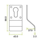 Flat Pattern Cylinder Pull - Euro - 88x43x2.5mm - Matt Black - tradefit - 2