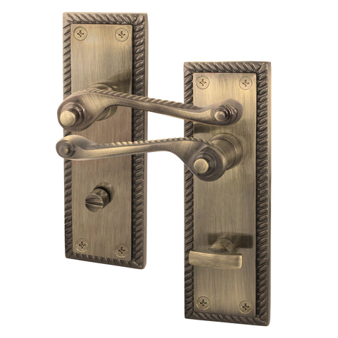 Georgian Rope Edge Scroll Antique Brass Door Handles - Bathroom - tradefit