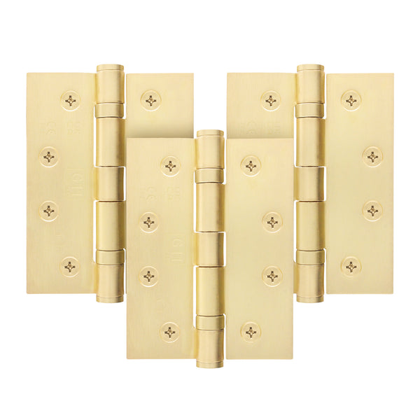 Satin Brass Fire Door Hinges – 4 Inch/102mm – Grade 11 Steel Ball Bearing – Pack of 3 Hinges - tradefit - Featured Image