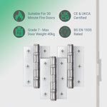 Polished Chrome Fire Door Hinges - 3 Inch/76mm - Grade 7 Steel Ball Bearing - Pack of 3 Hinges - tradefit - 3