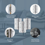 Polished Chrome Fire Door Hinges - 3 Inch/76mm - Grade 7 Steel Ball Bearing - Pack of 3 Hinges - tradefit - 5