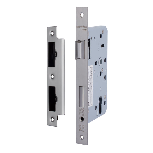 DIN Euro Profile Escape Sashlock Case - Square Forend - 60mm Backset / 90mm Case - Satin Stainless Steel - tradefit - Featured Image