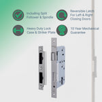 DIN Euro Profile Escape Sashlock Case - Square Forend - 60mm Backset / 90mm Case - Satin Stainless Steel - tradefit - 2