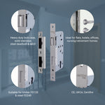 DIN Euro Profile Escape Sashlock Case - Square Forend - 60mm Backset / 90mm Case - Satin Stainless Steel - tradefit - 3