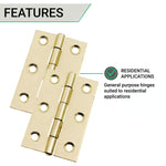 Steel Butt Hinges 1838 Fixed Pin Pattern - 76x51x1.5mm - Brass Plated - Pair - EXCLUDING Screws - tradefit - 4