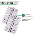 Steel Butt Hinges 1838 Fixed Pin Pattern - 76x51x1.5mm - Polished Chrome Plated - Pair - EXCLUDING Screws - tradefit - 4