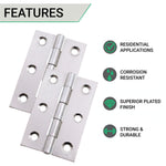 Steel Butt Hinges 1838 Fixed Pin Pattern - 76x51x1.5mm - Zinc Plated - Pair - EXCLUDING Screws - tradefit - 3