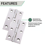 Steel Butt Hinges 1838 Fixed Pin Pattern - 76x51x1.5mm - Zinc Plated - Pair - EXCLUDING Screws - tradefit - 4