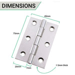 Steel Butt Hinges 1838 Fixed Pin Pattern - 76x51x1.5mm - Zinc Plated - Pair - EXCLUDING Screws - tradefit - 5