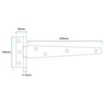Medium Tee Door and Gate Hinge - 16 inch - Galvanised - tradefit - 2