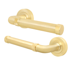 Santana Satin Brass Lever on Rose Door Handles - Heavy Duty - FD30/60 Rated - tradefit