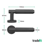 Flores Matt Black Lever on Rose Door Handle Kit - Medium Duty FD30/60 - 76mm Latch - tradefit - 4