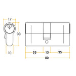 5 Pin 40/40mm 80mm [35+35+10mm] Euro Double Cylinder - Keyed to Differ - Matt Black - tradefit - 2