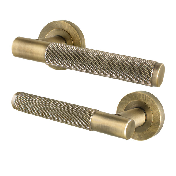 Dumont Antique Brass Lever on Rose Door Handles - Heavy Duty - FD30/60 Rated - tradefit - Featured Image