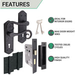 Curly Black Antique Lever on Backplate Sash Lock Kit / Pack - 80mm Lock - 76mm Hinges - Black - tradefit - 2