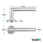 Mitre Lever on Rose Stainless Steel Door Handle Kit - Medium Duty - 80mm Sashlock - tradefit - 2