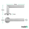 Mitre Lever on Rose Stainless Steel Door Handle Kit - Medium Duty - 76mm Latch - tradefit