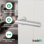 Mitre Stainless Steel Lever on Rose Door Handle Kit - Medium Duty FD30/60 - 76mm Latch - tradefit - 5