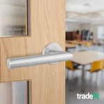 Mitre Stainless Steel Lever on Rose Door Handle Kit - Medium Duty FD30/60 - 76mm Latch - tradefit - 7