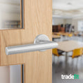 Mitre Lever on Rose Stainless Steel Door Handle Kit - Medium Duty - 76mm Latch - tradefit