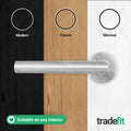 Mitre Lever on Rose Stainless Steel Door Handle Kit - Medium Duty - 76mm Latch - tradefit