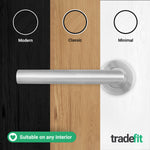 Mitre Lever on Rose Stainless Steel Door Handle Kit - Medium Duty - 80mm Sashlock - tradefit - 7