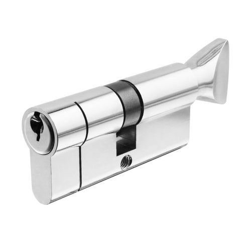 5 Pin 50/40mm 90mm [45+35+10mm] Euro Cylinder and Turn - Keyed Alike - Polished Chrome - tradefit