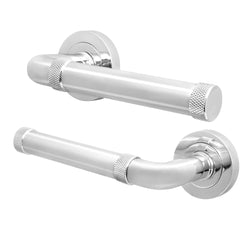 Santana Polished Chrome Lever on Rose Door Handles - Heavy Duty - FD30/60 Rated - tradefit
