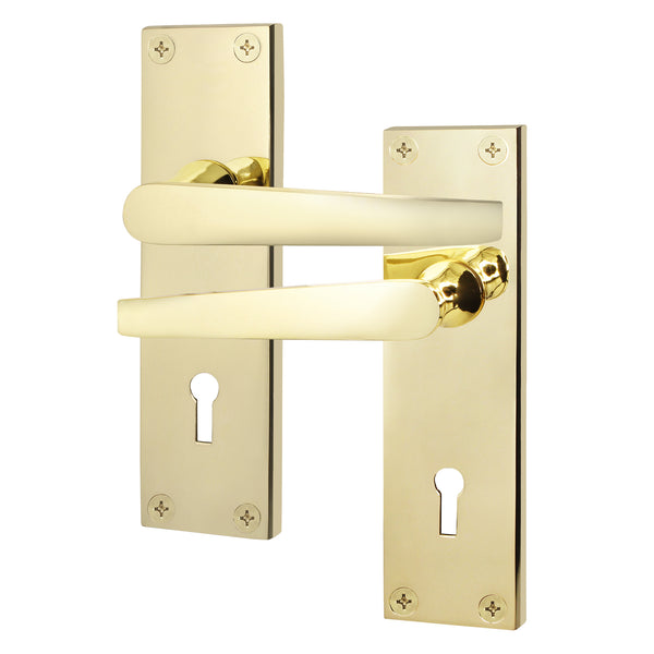 Straight Pattern Polished Brass Lock Door Handles - Keyhole - tradefit - Featured Image