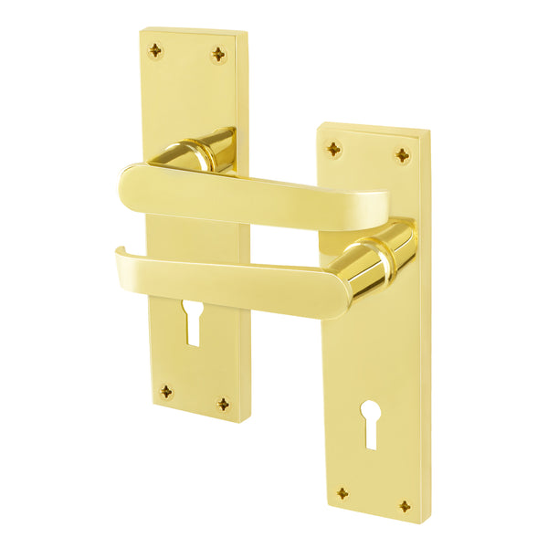 Straight Pattern Polished Brass Lock Door Handles - Keyhole - tradefit - Featured Image