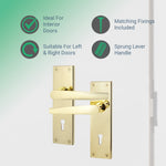 Straight Pattern Polished Brass Door Handle Pack - 80mm Sashlock - tradefit - 2