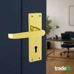 Straight Pattern Polished Brass Door Handle Pack - 64mm Sashlock - tradefit - 6