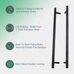 Guardsman Entrance Offset Pull Handles Flat Bar - Back to Back Fix - 1200 x 32mm 1000mm c/c - Matt Black - tradefit - 2