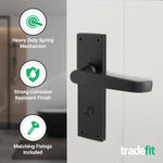 Straight Pattern Black Door Handle Pack - 80mm Bathroom Lock - tradefit - 4