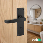 Straight Pattern Black Door Handle Pack - 80mm Bathroom Lock - tradefit - 6
