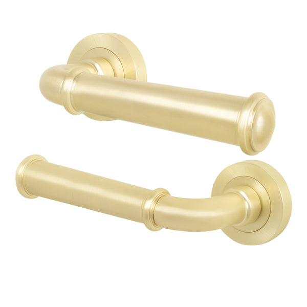 Claro Satin Brass Lever on Rose Door Handles - Heavy Duty - FD30/60 Rated - tradefit - Featured Image