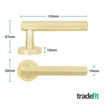 Moreno Satin Brass Lever on Rose Door Handle Kit - Medium Duty FD30/60 - 80mm Euro Sashlock and Double Cylinder - Keyed to Differ - tradefit - 4