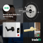Moreno Satin Brass Lever on Rose Door Handle Kit - Medium Duty FD30/60 - 76mm Latch - tradefit - 3