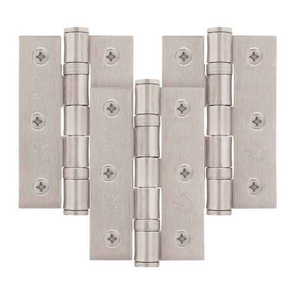 Satin Nickel Fire Door Hinges - 3 Inch/76mm - Grade 7 Steel Ball Bearing - Pack of 3 Hinges - tradefit - Featured Image