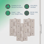 Satin Nickel Fire Door Hinges - 3 Inch/76mm - Grade 7 Steel Ball Bearing - Pack of 3 Hinges - tradefit - 3