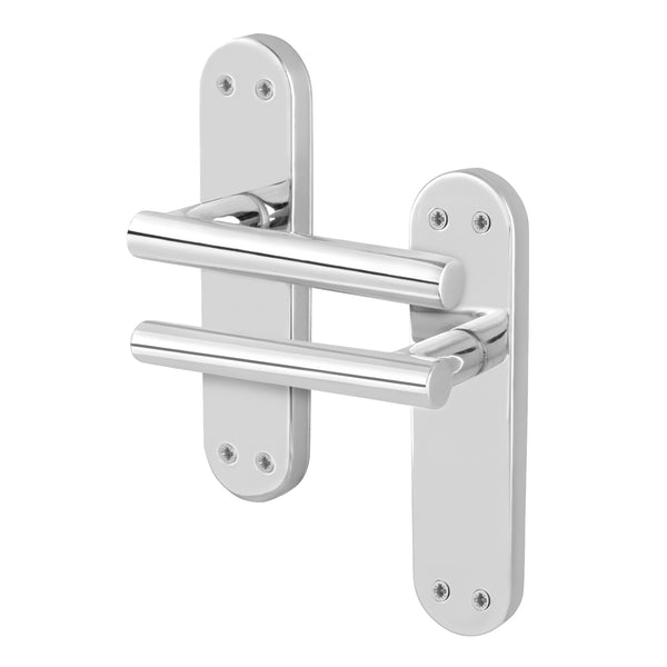 Olbia Polished Chrome Lever on Backplate Door Handles - Latch - Featured Image