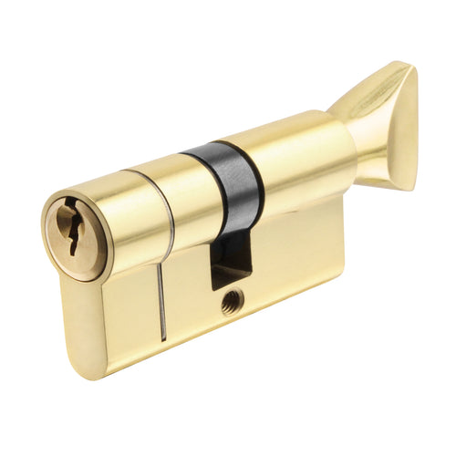 5 Pin 50/40mm 90mm [45+35+10mm] Euro Cylinder and Turn - Keyed Alike - Polished Brass - tradefit